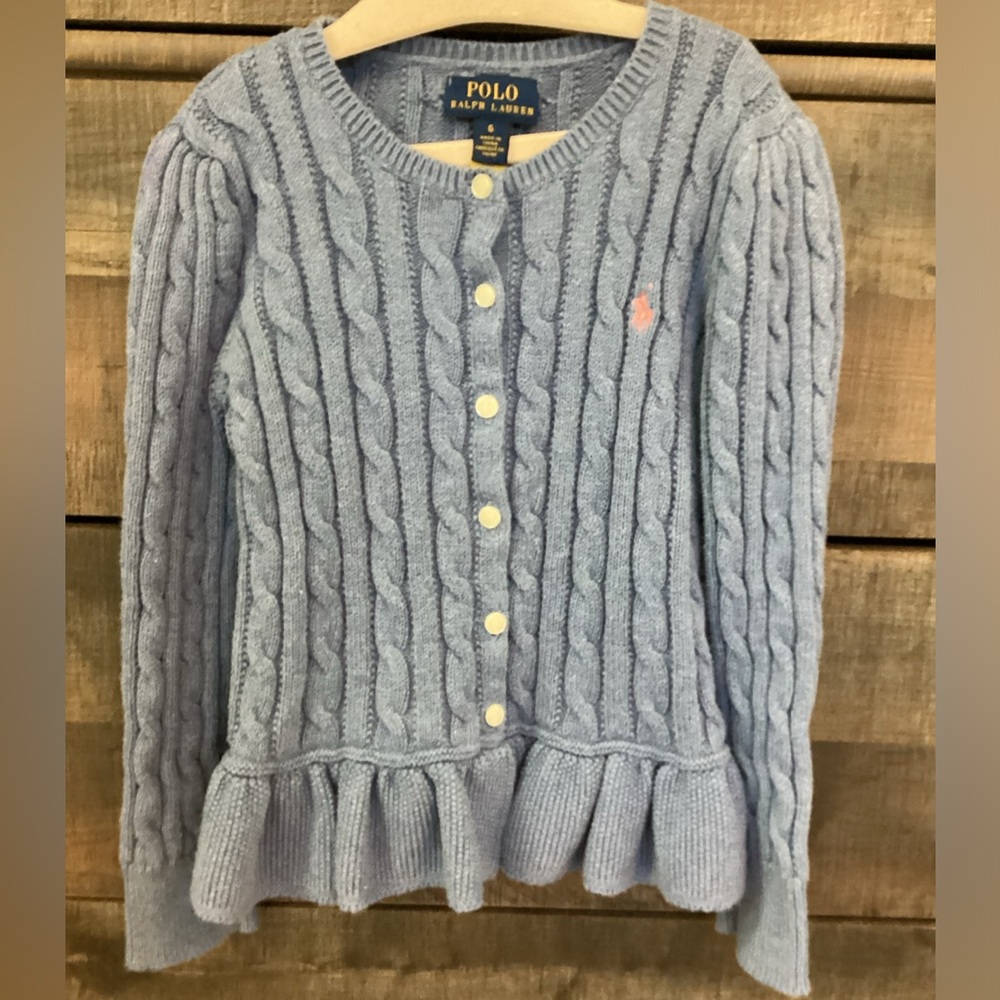 Ralph Lauren girls 6 blue and pink cardigan with ruffle